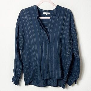 Vince Stripe Popover Blouse Tunic In Coastal Navy Blue White Size small